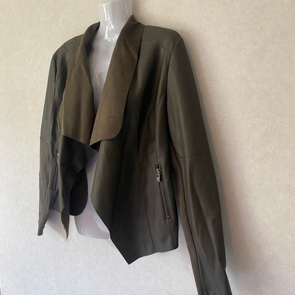 Bagatelle Jacket Womens Faux Leather Open Front Waterfall Coat, Moss Green,Small